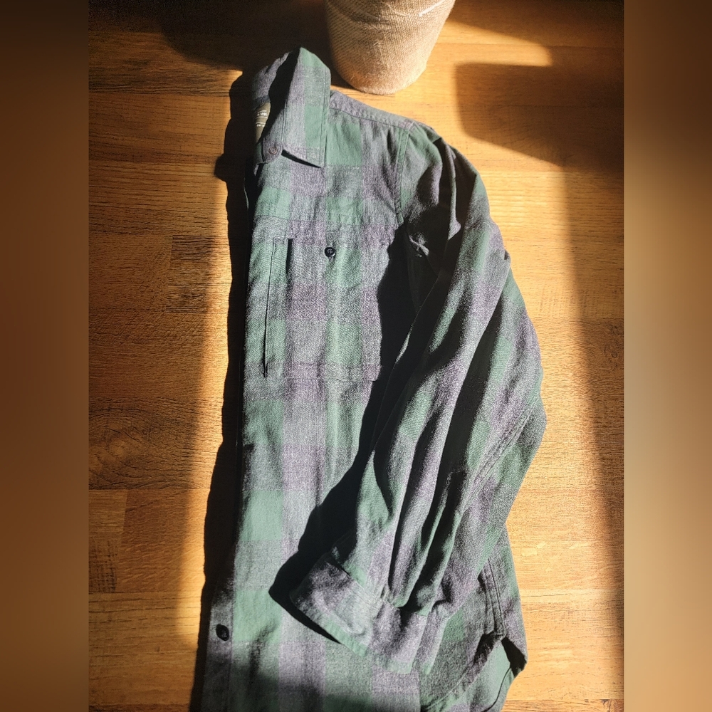 Green and Gray Plaid Button-Up Shirt
